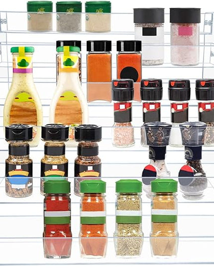 PMMASTO Tiered Spice Rack, Seasoning Organizer, Clear Acrylic Vertical Shelves Can Organizer for Countertop, Cabinet, Pantry, Kitchen Organization and Storage - 6 Tier