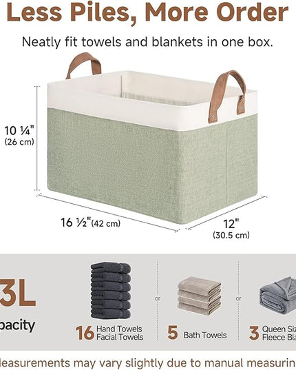 StorageWorks Storage Bins, Fabric Storage Bins for Shelves, Large Storage Baskets with Metal Frame, Closet Baskets and Bins with Handles, Green and White, 2-Pack