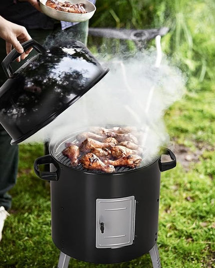 Sophia & William 17" Vertical Charcoal Smoker Grills with Two-Tier Grates, Heavy-Duty Integral Chamber and Tunnel Ventilation System for BBQ, Patio, Outdoor Camping(Black)