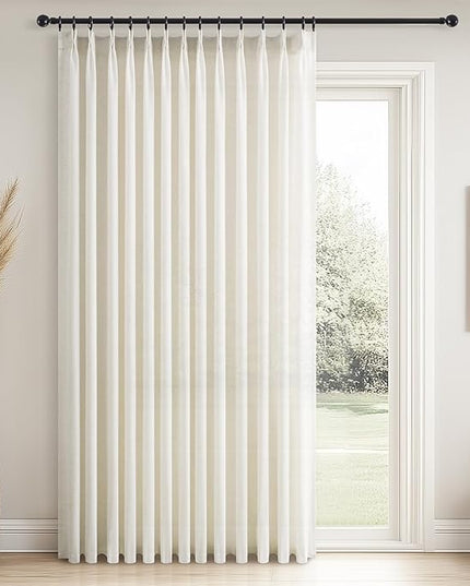 Topfinel Pinch Pleated Curtains 90 Inches Long 1 Panels Set,Natural Cream Semi Sheer Cotton Blend Fabric Aesthetic Advanced Curtain Drapes for Living Room Bedroom,72x90 inch Length