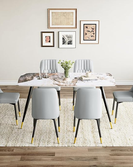 Dining Room Table Set for 6, Dinner Table Set for 6, Sintered Stone Kitchen Table Top and Modern Chairs Set of 6 for Kitchen Dining Room