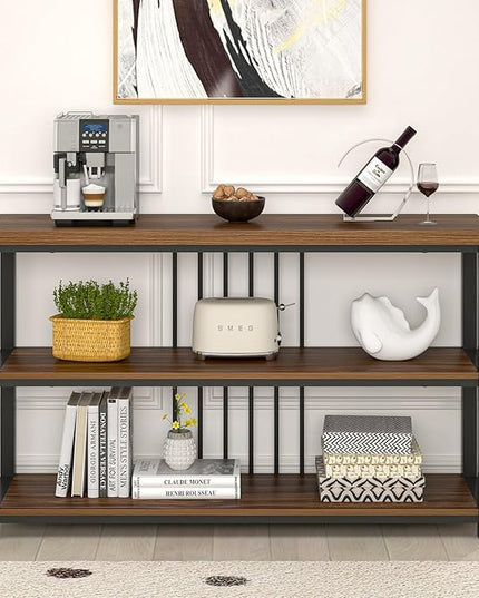 FOLUBAN Console Table for Entryway, Narrow Sofa Table with 3 Tier Storage Shelf for Living Room Hallway Behind Couch, Rustic Walnut