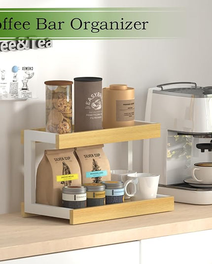 MARTY 2 Tier Spice Rack Organizer for Countertop, 15.8''L Coffee Station/Bathroom Organizer Countertop, Counter Shelf Desktop Storage Organizer for Kitchen, Bedroom, Office
