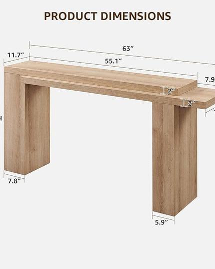 OKD 63 Inch Modern Entryway Console Table, Solid Geometry Accent Sofa Table Behind The Couch, Narrow Console Table for Entryway, Hallway, Living Room, Foyer, Natural Oak