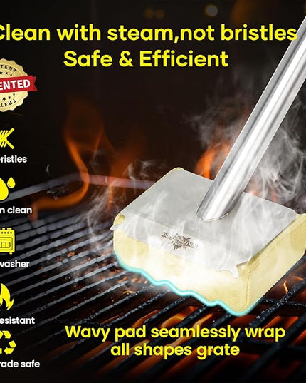 Grill Brush Bristle Free,Aramid Fiber Wavy Pad Seamless-Fit Cast Iron/Stainless-Steel Grates,BBQ Replaceable Scraper Cleaning Head,Safe Grill Cleaner for Outdoor Grill,Gifts for Men/Dad