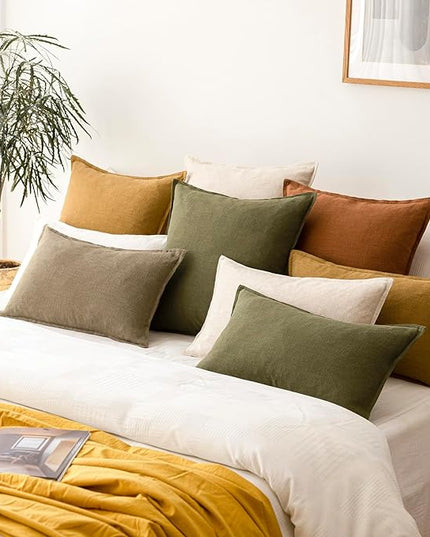 Foindtower Pack of 2, Decorative Linen Soild Throw Pillow Covers Soft Accent Cushion Case Boho Farmhouse Neutral Pillowcase for Chair Couch Sofa Bedroom Living Room Home Decor 16 x 16 Inch Cream White