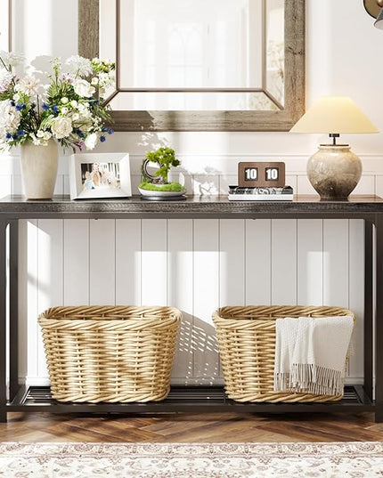 47" Console Table with Storage, 2 Tier Narrow Entryway Table, Sofa Table with Mesh Shelves, Console Tables for Living Room, Bedroom, Hallway, Entryway, Foyer, Oak Grey