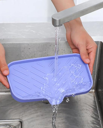 Silicone Bathroom Soap Dishes with Drain Spout-Bathroom and Kitchen Sink Organizer,Sponge Holder,Dish Soap Tray,Perfect for Dispenser,Scrubber,Bottle on Sink or Counter-Light Purple 9.6"×5.3"