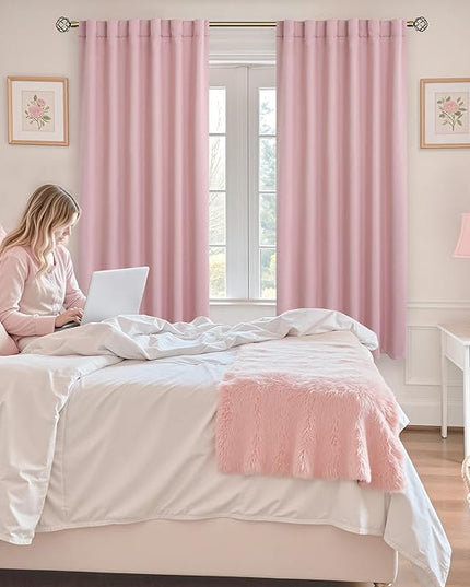 BGment Rod Pocket and Back Tab Blackout Curtains for Bedroom - Thermal Insulated Room Darkening Curtains for Living Room, 2 Window Curtain Panels (52 x 63 Inch, Pink)
