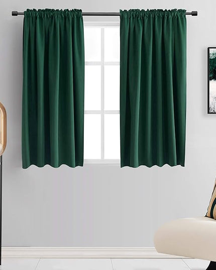 DONREN Hunter Green Blackout Thermal Insulating Window Curtains Drapes for Bedroom - 42 Inch Width Curtains Panels with Rod Pocket (42 by 45 Inch Length,2 Panels)