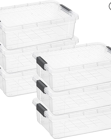 Superio Clear Storage Boxes with Lids, 13.7 Quart Plastic Container Bins for Organizing, Stackable Crates, BPA Free, Non Toxic, Odor Free, Organizers for Home, Office and Dorm, 6 Pack