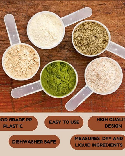 Plastic Measuring Scoop, (35 cc | 2.5 tablespoon | 1.25 fl oz. | 35 mL) Long Handle Spoons for Powders, Granules, Coffee, Pet Food, Baking Supplies, Protein and Other Dry Goods, BPA Free (Set of 100)