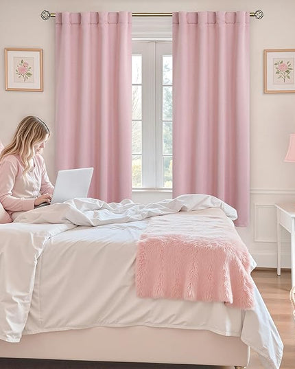 BGment Pink Curtains 63 inch for Bedroom - Rod Pocket and Back Tab Blackout Curtains Thermal Insulated Room Darkening Curtains for Living Room, 2 Window Curtain Panels (38 x 63 Inch, Pink)