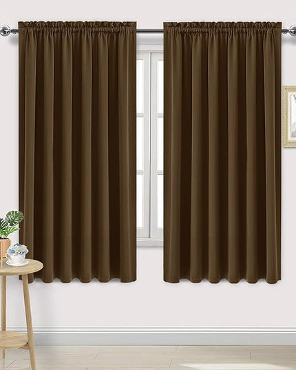 DWCN Blackout Curtains for Living Room Thermal Insulated, Energy Saving & Noise Reducing Bedroom Curtains, Brown, W 70x L 63 Inch, Set of 2 Rod Pocket Curtain Panels