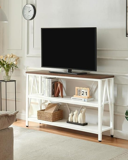 HOMISSUE Entryway Console Table, Rustic Console Tables with Wide Storage, Industrial Foyer for Entry with 3-Tier Open Shelves, White, 47 Inch