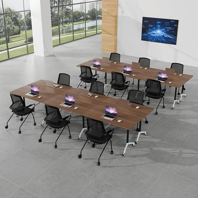 Conference Room Table with Flip-Top Design for Dynamic Meetings, Business Table Computer Desk with Heavy-Duty Frame,Foldable Seminar Meeting Tables for Home Office (4, A, 70.8IN)