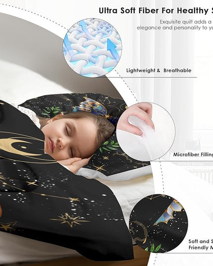 Comforter Set Queen Size, Gothic Butterfly Moon Soft 3 Pcs Bedding for Kids and Adults Botanical Plant Leaf Comforter Set with 2 Pillowcases for Bedroom Bed Decor