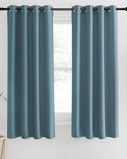 NICETOWN Blackout Short Curtain 63 inches Long for Windows, Thermal Insulated Curtain Grommet Room Darkening Window Treatment for Bedroom/Living Room, 1 Panel, W46 x L63, Smoky Blue