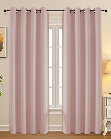 Simplebrand Blush Room Darkening Curtains for Bedroom Living Room 84 Inch Length 2 Panels Set, Thermal Insulated Curtains & Drapes, Solid Grommet Noise Reducing Window Treatment, W50 x L84 Inch
