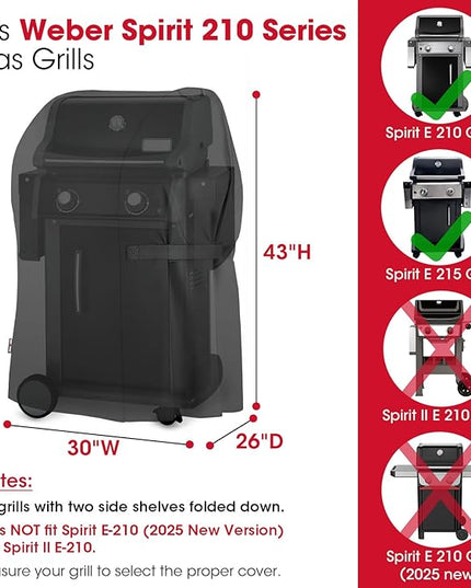 Unicook 30 Inch Grill Cover, Heavy Duty Waterproof 2 Burner Small BBQ Cover, Compatible with Weber Spirit 210 with Side Tables Down, Does NOT Fit Spirit II E-210 (Include 2025 Version) with Table Up