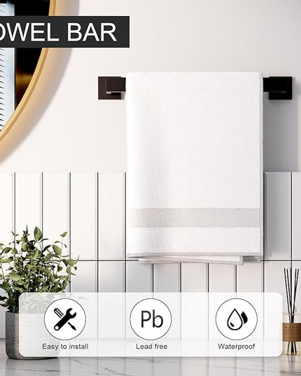5-Piece Matte Black Bathroom Accessories Set, SUS304 Stainless Steel Wall Mounted 16 Inch Hand Towel Bar, Toilet Paper Holder, Towel Ring, Towel Hooks, Bathroom Hardware Set, Towel Bar Set