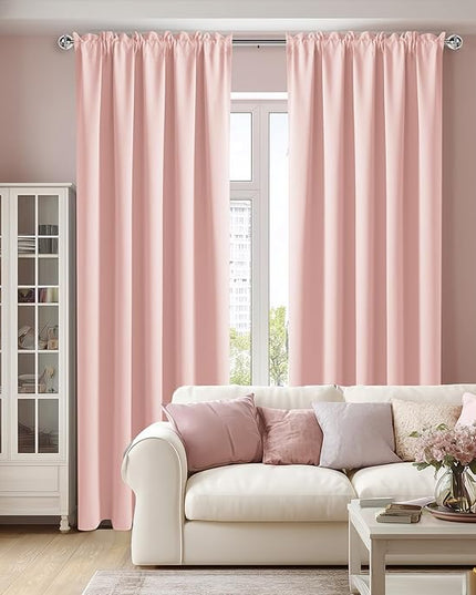 DWCN Blackout Curtains for Living Room Thermal Insulated, Energy Saving & Noise Reducing Bedroom Curtains, Blush Pink, W 70x L 84 Inch, Set of 2 Rod Pocket Curtain Panels
