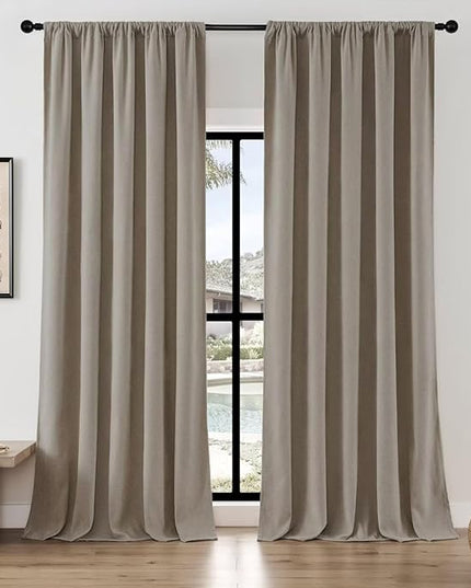 Joydeco Faux Linen Curtains 108 Inch Length 2 Panels Set, Light Filtering Curtains for Bedroom, Living Room Drapes with Rod Pockets (52x108 inch, Thick Linen)