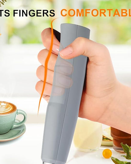 YUSWKO Handheld Milk Frother for Coffee, Rechargeable Drink Mixer with 3 Heads 3 Speeds Electric Whisk Coffee Frother For Latte, Cappuccino, Hot Chocolate, Egg - Cement Gray