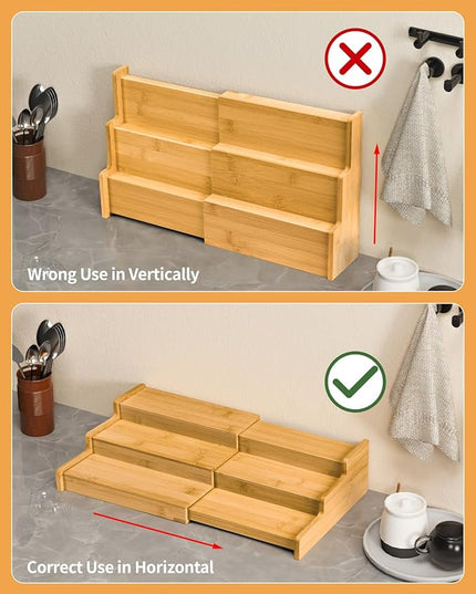 Spice Rack, 3-Tier Expandable Bamboo Spice Rack Organizer for Cabinet, Kitchen, Pantry and Cupboard Storage Organizer(2pack)