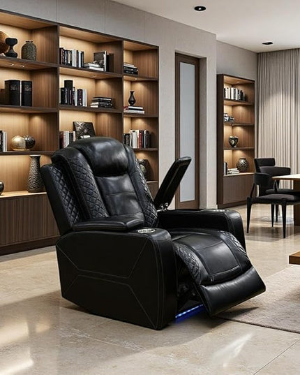Power Recliner Chair Set, Black Leather Reclining Sectional Couch with Adjustable Angle, Living Room Furniture Sets, Modern Reclining Single Chair with Comfy Armrests and Backrests for RV