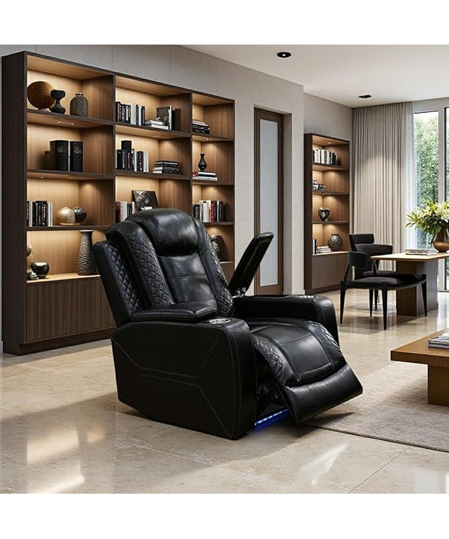 Power Recliner Chair Set, Black Leather Reclining Sectional Couch with Adjustable Angle, Living Room Furniture Sets, Modern Reclining Single Chair with Comfy Armrests and Backrests for RV
