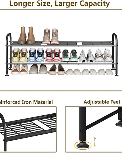 LINZINAR Shoe Rack 2 Tier Storage Organizer for Closet Entryway Metal Black