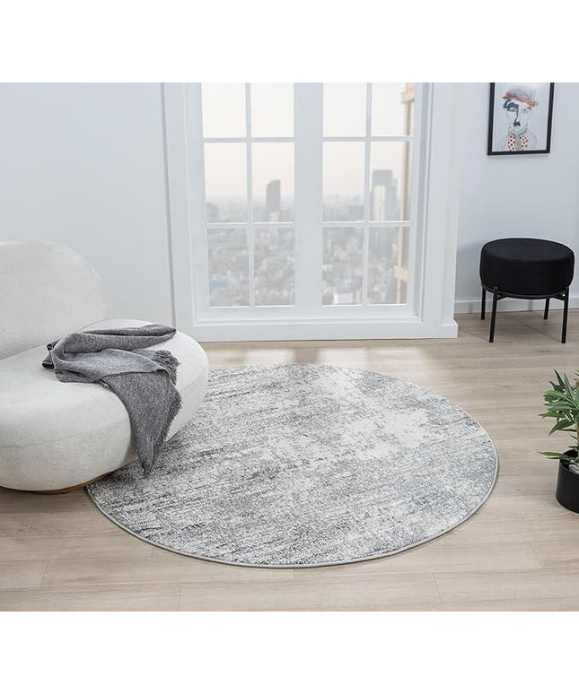 Keen Home Design Area Rugs - 5ft Round Non-Shedding, Abstract Rugs for Kitchen, Living Room, Bedroom, Dining Room, Entryway - Size: 5'3" Round, Abstract Cream/Grey