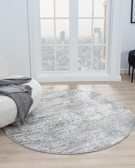 Keen Home Design Area Rugs - 10ft Round Non-Shedding, Abstract Rugs for Kitchen, Living Room, Bedroom, Dining Room, Entryway - Size: 10' Round, Abstract Cream/Grey