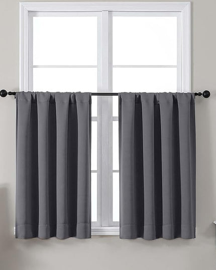 Gwine Short Blackout Curtains 36 Inches Long, Small Curtains Over Sink, Thermal Insulated Room Darkening Drapes for Bathroom Basement Patio Cabinet, 2 PCS, Each 40" Wx36 L, Charcoal Grey