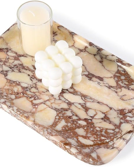 Calacatta Marble Vanity Trays, Marble Bathroom Tray Countertop, Luxury Decorative Dresser Organizer, Purple&White Natural Stone Serving Tray for Kitchen, Perfume, Jewelry Holder Storage