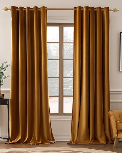 MIULEE Velvet Curtains Golden Brown Elegant Grommet Thermal Insulated Soundproof Room Darkening Curtain/Drapes for Classical Living Room Bedroom Decor 66 x 96 Inch Set of 2