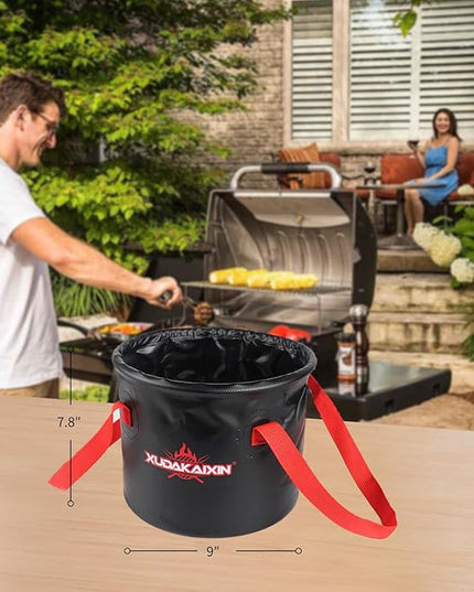 Grill Brush Collapsible Water Bucket for Grill Cleaning, Camping, and Outdoor Activities (Only Water Bucket No Grill Brush)-Black