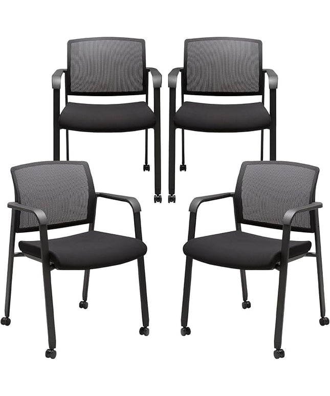 CLATINA Mesh Back Guest Reception Arm Chairs with Wheels, Waiting Room Chairs with Upholstered Fabric Seat and Ergonomic Lumbar Support for Office