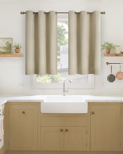 YoungsTex 40 Inches Length Beige Blackout Curtains for Kitchen Window - Short Thermal Insulated Drapes with Grommet Room Darkening Privacy for Bathroom Bedroom, 2 Panels, 42 x 40 Inch
