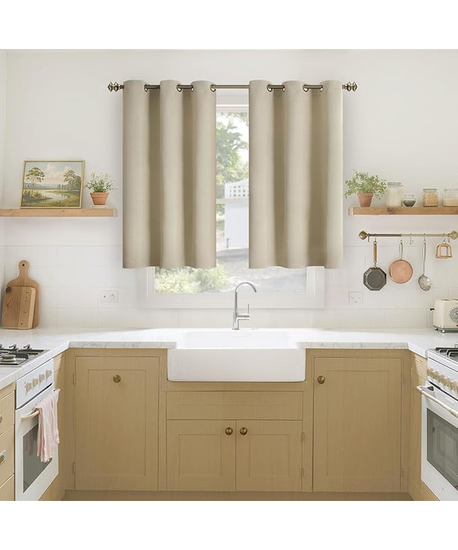 YoungsTex 40 Inches Length Beige Blackout Curtains for Kitchen Window - Short Thermal Insulated Drapes with Grommet Room Darkening Privacy for Bathroom Bedroom, 2 Panels, 42 x 40 Inch