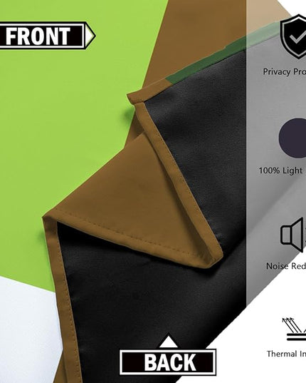 Avocado Green 100% Blackout Curtains for Bedroom 84 inch Long 2 Panels Set White Modern Abstract Geometric Black Out Curtains Insulated Room Darkening Window Drapes for Living Room, 52Wx84L