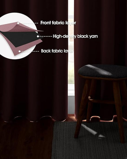HOMEIDEAS Mauve Blackout Curtains for Bedroom 52 X 84 Inch Length 2 Panels Set Room Darkening Bedroom Curtains, Soundproof Thermal Grommet Window Curtains for Living Room