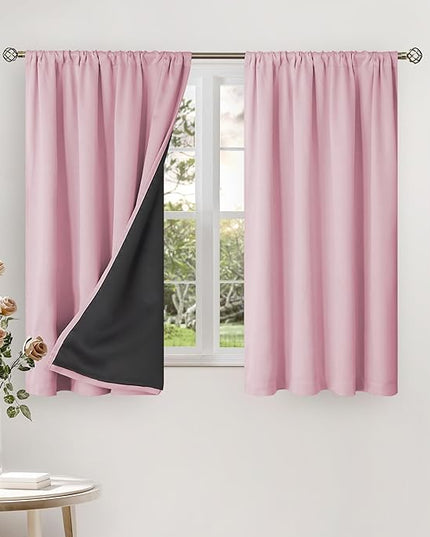 BGment Pink Blackout Curtains for Nursery, Short Full Room Darkening Thermal Insulated Curtains for Girls Room Soundproof Rod Pocket Baby Kids Curtains 54 Inch Length, 2 Panels, 52 Inch Wide