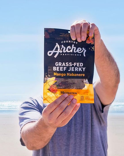 Country Archer Grass-Fed Beef Jerky - Beef Jerky Snack Pack, Beef Jerky Bulk, Individual Beef Jerky Pack, Protein Snack, Country Archer Beef Jerky, Gluten Free, Paleo - Mango Habanero, 16 oz