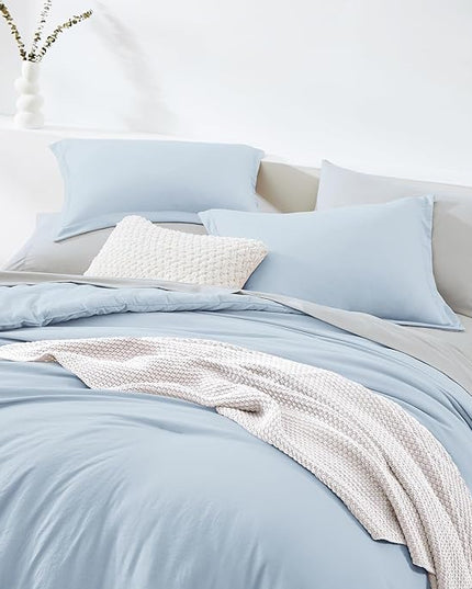 WRENSONGE King Comforter Set, 7 Pieces Ice Blue Soft Bed in a Bag King with Fitted Sheet, Flat Sheet, 2 Pillow Shams, and 2 Pillowcases- Warm Bedding Set for All Season