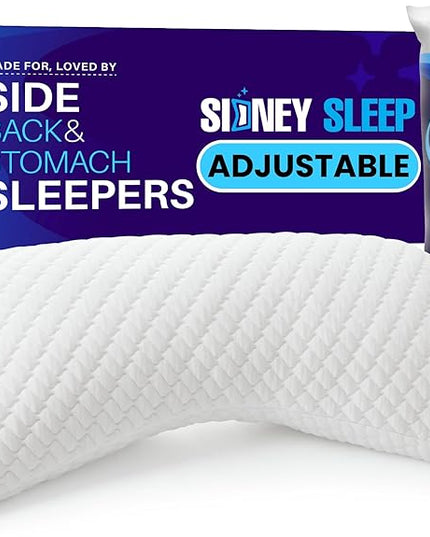 Sidney Sleep Bed Pillow for Side and Back Sleepers - Adjustable Filling - Memory Foam Pillow for Neck and Shoulder Pain - Customizable Loft - King Size - Additional Foam Bag Included (White)