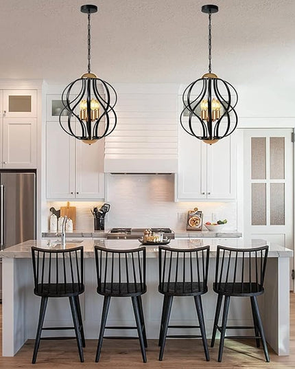 Black and Gold Chandelier for Dining Room, 4-Light Modern Farmhouse Chandelier Light Fixture, Adjustable Industrial Pendant Lights Kitchen Island, Hanging Chandeliers for Living Room Foyer