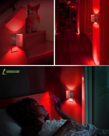 L LOHAS LED Night Light, Red Night Lights Plug into Wall, LED Nightlights, Light Sensor, Steep Aid Red, Dimmable Nightlight for Christmas, Holiday Decor, Party, Hallway, Bedroom, 2 Pack