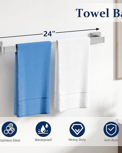 20-Pieces Brushed Nickel Bathroom Hardware Set, 24 Inch Bath Towel Bar Set, Stainless Steel Towel Racks for Bathroom Wall Mounted